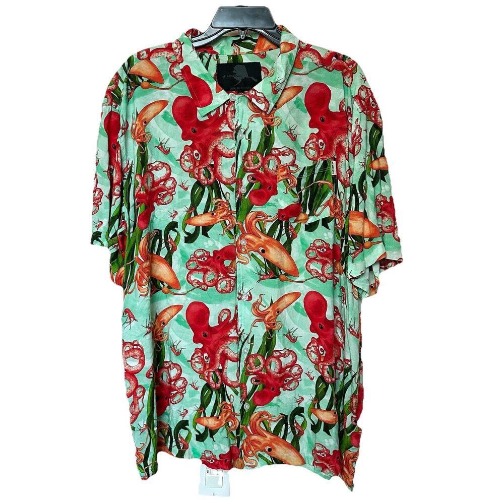 AK Aloha Co Hawaiian Shirt Men’s XL Camp Octopus Sea Life Marine Resort Tropical